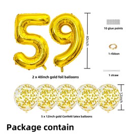 Gold 59 Foil Balloons 40" Jumbo Foil Balloons Confetti Balloons for 59th Birthday Wedding Anniversary Party Decorations
