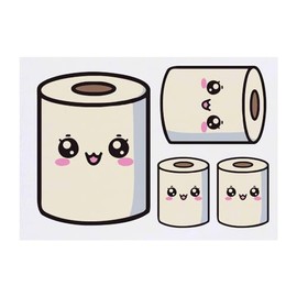 4 x 'Kawaii Toilet Roll' Temporary Tattoos - Water Resistant, Skin-Safe, Non-Toxic Transfers, Mixed Sizes (TO00070648)