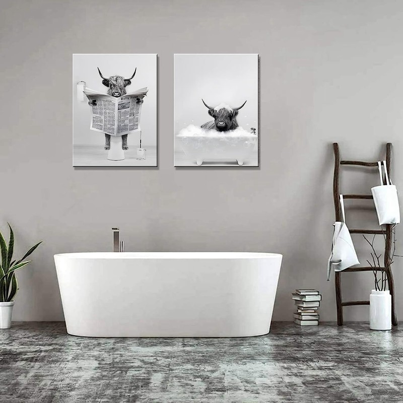 QPLGTU Bathroom Home Background Wall Decoration Poster, Black and White