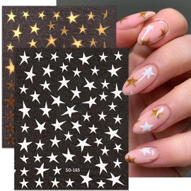 8 Sheets Star Nail Stickers 3D Irregular Pentagram Nail Design Decals Colorful Stars Nail Art Stickers Shiny Starlight Black White Gold Silver Star Nails Art Supplies for Women DIY Nail Decoration