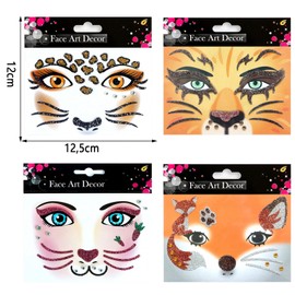 ALEGRE Leopard Face Tattoo Carnival, 4 Sheets Leo Tattoo Face, Rabbit Face Art Sticker, Fox Face Sticker, Glitter Leopard Tattoo Face, Temporary Tattoos Leopard Costume Women's Accessories Fancy Dress