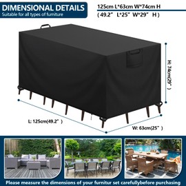 Aujink Cover Garden Furniture Winterproof Waterproof Protective Cover Garden Furniture 420D Oxford Anti-UV Tarpaulin for Garden Tables Patio Furniture Rain Protection and Dustproof Cover Black 125 x