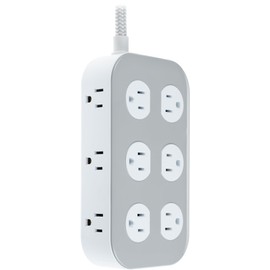 GE UltraPro 12-Outlet Surge Protector, 2100 Joules, 4ft Braided Extension Cord, Flat Plug, Power Strip with Wide-Spaced Outlets, Gray/White – 84670