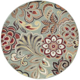 Dilek Transitional Floral Seafoam Round Area Rug, 5' Round