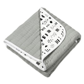 HonestBaby Quilted Baby Blankets Reversible Organic Cotton for Infant Boys, Girls, Unisex, Pattern Play, One Size