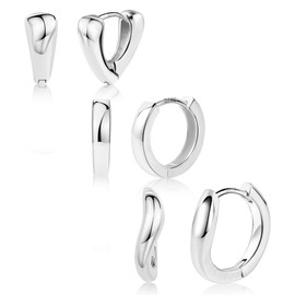 ALEXCRAFT Silver 925 Earrings for Women, Small Thick Hoop Earrings Set, Hypoallergenic, Small Heart Hoop Earrings, Wavy Huggie Hoop Earrings Set, Trendy Small Chunky Hoop Earrings for Women Girls,
