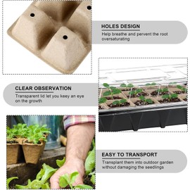 Aodaer Paquete de 4 macetas de turba para semillas de semillero con bandejas de cultivo de plástico, vasos de plántulas de papel, herramientas, etiquetas de plantas, bandeja de germinación para verduras, hierbas