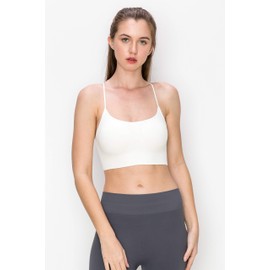 Kurve Women's Sports Bra Cami - Seamless Built-in Shelf Padded Camisole Workout Tank Top Removable Pads UPF 50+ Made in USA, Off White, Large/X-Large