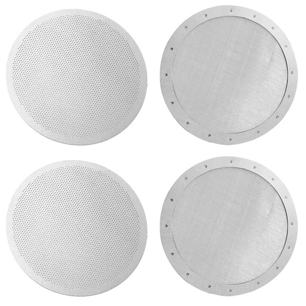 ACKLLR 4 Pack Premium Reusable Coffee Filters Compatible with AeroPress Go coffee press , Old/New Aerobie Coffee Makers, 2 Types Washable Stainless Steel Metal Mesh Fine Micro-Filters, Silver