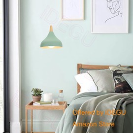 iDEGU iDEGU H?ngelampe Retro E27 H?ngeleuchte Moderne Tropfenf?rmig Hut Deckenleuchte aus Metall Holz Pendelleuchte fr Schlafzimmer Esszimmer Kche (Grn, 1 Stck)