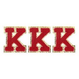 sourcing map Chenille Letters K Patches Large Size 3.23"x2.76" Iron-on Letters K Patches Golden Glitter Embroidered Patches for Clothing, Shoes, Hats, Backpacks Pack of 3(Red)