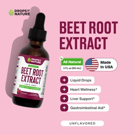 Beet Root Liquid Supplement - Made with Organic Beets Extract - Vegan and Pure - Higher Potency than Gummies, Chewables and Capsules - Supports Energy, Vitality & Circulation (Unflavored, 60mL)