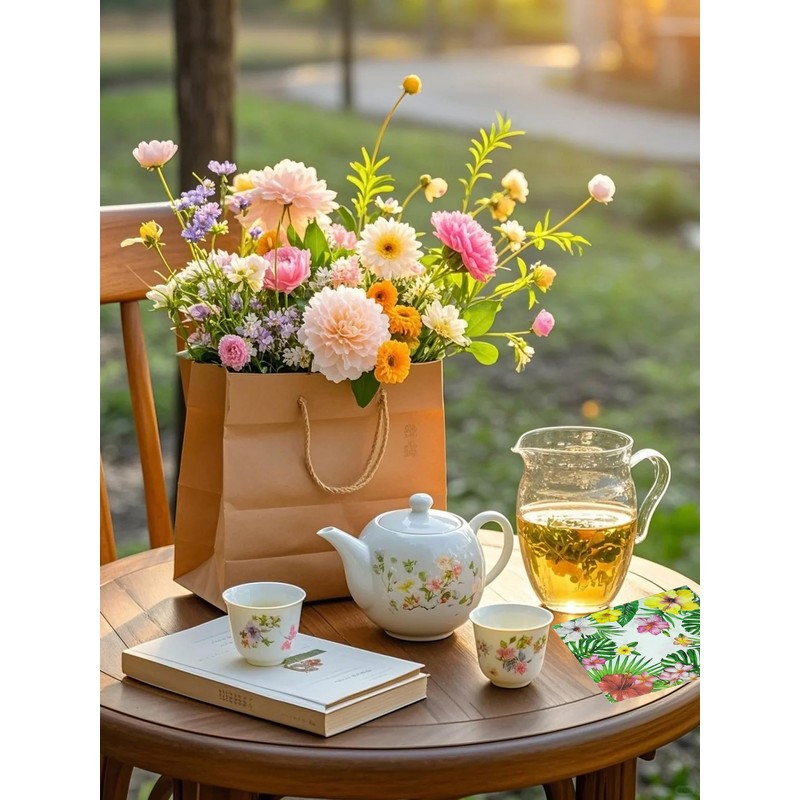 40Pcs Tropical Hibiscus Floral Greenery Paper Napkins, 6.5in