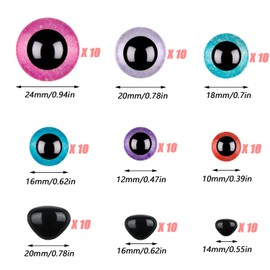 FYSL Safety Eyes Pack of 90 Safety Eyes and Safety Noses Doll Eyes Large Safety Eyes for Crochet Animals Craft Eyes for Doll, Plush Toy, Teddy Eyes (10-24 mm)