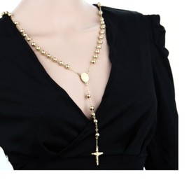 JewelryWe Mens Womens Stainless Steel Pendant Necklace Choker Gold Gold Jesus Christ Cross Cross Rosary Vintage 25.5 Inch Chain (Gift Bag Included), No Gemstone