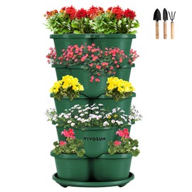 VIVOSUN 5 Tier Vertical Gardening Stackable Planter for Strawberries, Flowers, Herbs, Vegetables, Dark Green