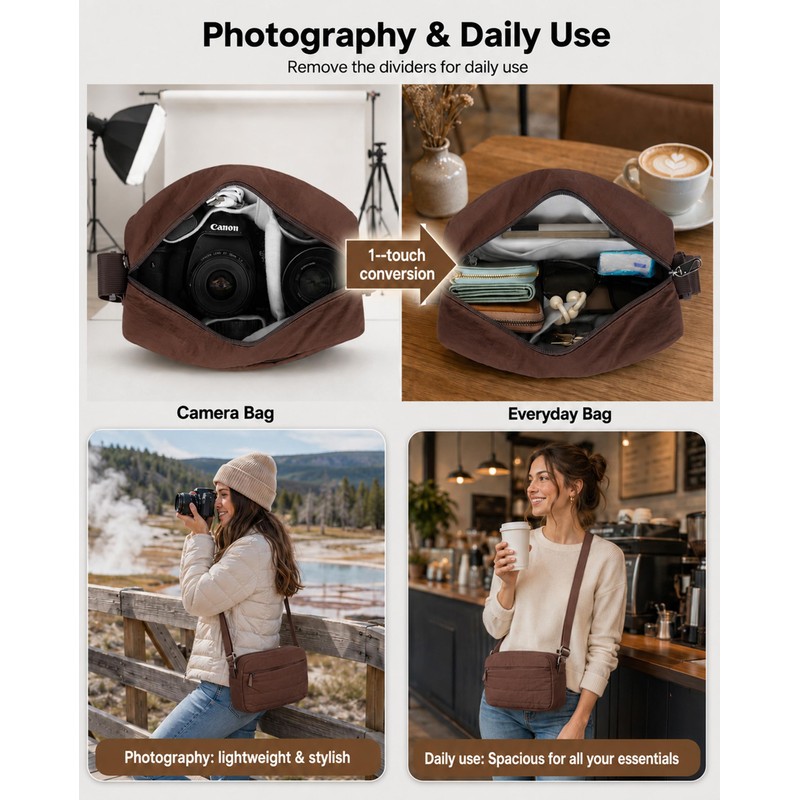 FHELAD Small Crossbody Bag for Women, Compact Puffer Camera Bag