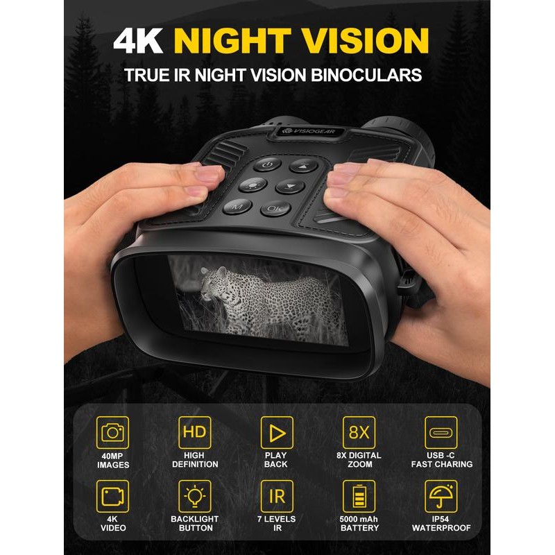 4K Night Vision Goggles - 5000mAh Rechargeable Infrared Binoculars with