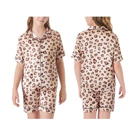 Topgal Big Girls Pajamas Size 6/7 – Lovely Brown Leopard Short Sleeve & Shorts Button Down PJ Set Sleepwear