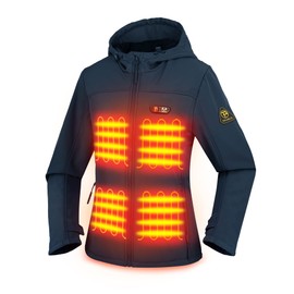 PTAHDUS Women's Heated Jacket Soft Shell with Hand Warmer, with 7.4V Battery Pack (X-Large) Dark Blue