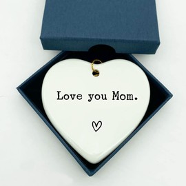 Love You Mom, Mom Keepsake, Mom Birthday Gift, Missing You, Christmas Gift, Mother's Day Gift, Family Apart, for Mother Birthday, Send Love, Ceramic Hanging Heart, With Gift Box (Love you Mom)