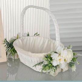 Flower Girl Baskets for Wedding,Romantic Elegant Lightweight Hand Woven Wedding Flower Basket,Wedding Flower Girl Basket and Home Decorations (5799)