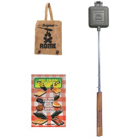 ROME Square Cast Iron Pie Iron Gift Set With Recipe Book and Canvas Pie Iron Cover, Designed For Campfire Cooking Fun