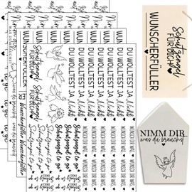 Hongma Rub-On Stickers, Approx. A5 19 x 14 cm, Large-Format Transfers, 4 Pieces, Sayings for Raysin, Keraflott, Furniture, Glass, Wood, DIY Decoration, Foil Stickers, ‘Wunscherfüller’/Guardian Angel