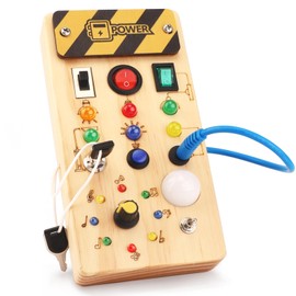 Montessori Busy Board Activity Board from 1 Year Wooden Toy with 15 LED Light Switch Toy Sensory Learning Toy for Babies and Toddlers from 1 2 3 Years