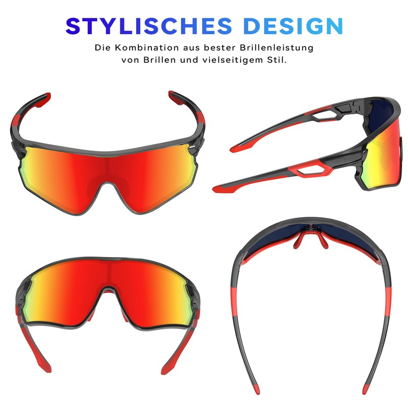 BEACOOL Polarized Sports Sunglasses GlossyBlack Gradient Red