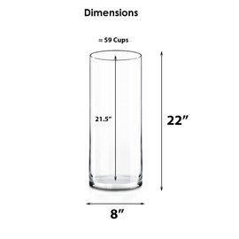 CYS Excel Large Glass Cylinder Vase (H:22" D:8") Flower Vase Centerpieces Hurricane Floating Pillar Candle Holder Terrarium Planter
