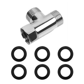 3-Way Connection Valve, Brass T Piece Water Connection Distributor, G1/2 Specification, 40 x 60 mm, with 6 Washers, 3-Way Switching Valve, Water Connection Distributor, for Kitchen and Bathroom