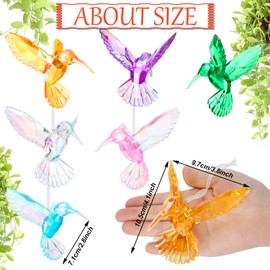Qunclay 6 Pcs Hummingbird Hanging Ornaments Acrylic Crystal Hummingbird Suncatchers Decor Shiny Iridescent Hummingbird Figurines Hanging for Trees Decorations Party Favor
