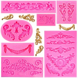 Baroque Style Silicone Molds, Curlicues Scroll Lace Fondant Molds, Vintage Relief Flower Mould Filigree 3D Clay Mold for Gummy Sugar Cookie Pastry Chocolate Mold for Clay Cupcake Topper Decor(7Pcs)