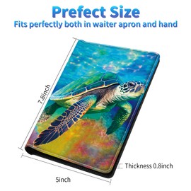 Server Books for Waitress, Leather Waiter Book Server Wallet with Zipper Pocket, 7 Storage Pockets for Recipes and Checks, Pen Holder, Personal Organizer Wallet Fit Apron, Sea Turtles in Ocean