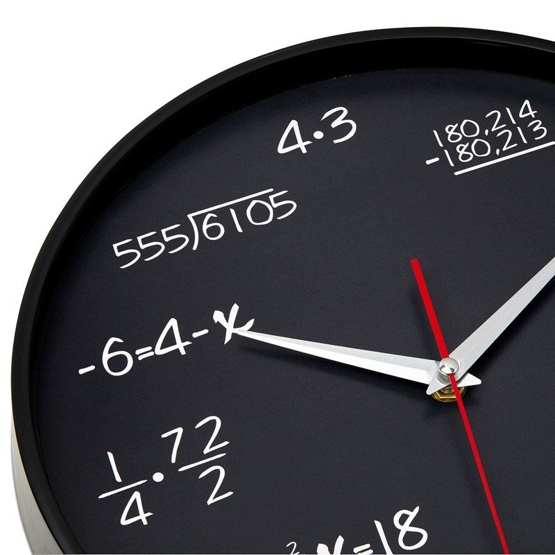 Bernhard Products Math Wall Clock Black 12 Inch Silent Non-Ticking