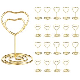 20 Pcs Table Number Holders, 2Inch Mini Heart Shaped Photo Holders for Tables, Place Card Holders for Wedding Party Graduation Reception Restaurant Home Centerpiece Decorations Office Memo (Gold)