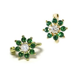 Sterling Silver HUGGIE CZ Flower Huggie Hoop Earrings Nickel Lead Free Ship Next Day (Gold Plated Green Emerald)