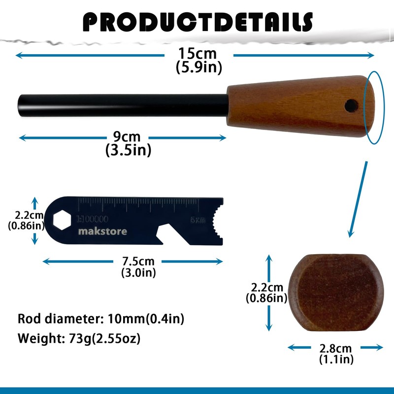 makstore Ferro Rod with Wood Handle | Fire Flint and