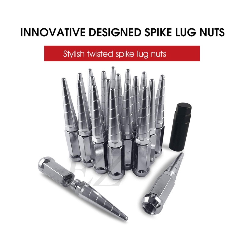 24 Twisted Spike Lug Nuts Installation Kit 14x1.5 Chrome