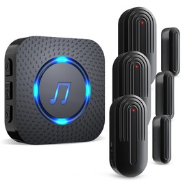 SanJie Door Chime,Door Chimes When Door Opens,Door Sensor Chime with 5 Volume Levels,Door Open Chime Alarm for Office Home Store,3 Door Sensor 1 Receiver Black