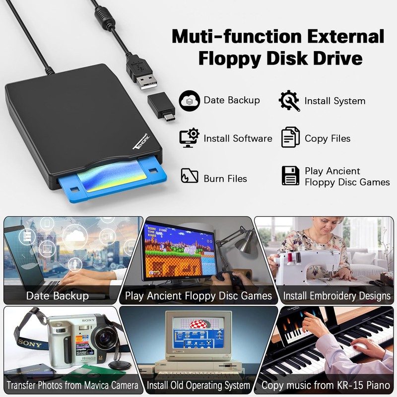 Tendak USB Floppy Disk Drive, Floppy Disk Reader 3.5 inch