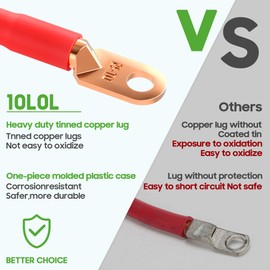 10L0L Golf Cart Battery Cables 4 Gauge for 36v & 48v EZGO TXT 1994-UP, AC/DC Wire Golf Cart Battery Pure Copper Wiring Kit with Heavy Duty Wire Lugs - Black & Green