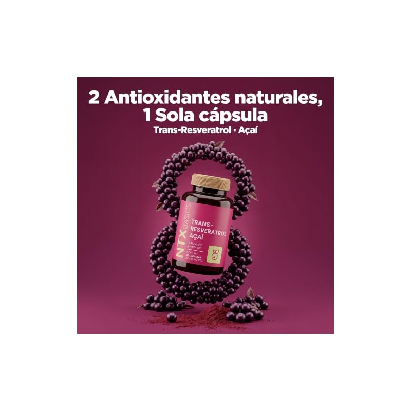 Trans Resveratrol Açaí Antioxidante Suplemento 30 Cápsulas