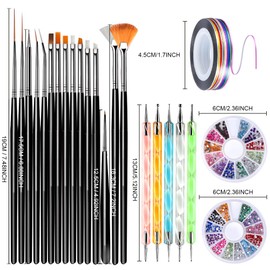 Teenitor - Brochas para arte de uñas, 3D, 15 pinceles de gel para uñas, 5 unidades, 12 colores y 10 cintas adhesivas para uñas postizas acrílicas, color negro