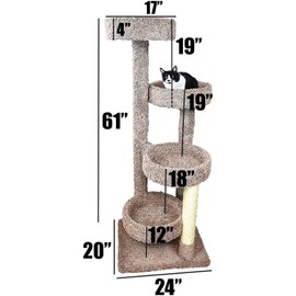 Maykoosh Rustic Romance Large Cat Stairway Neutral Color Solid Wood Cat Playground, Modern Multi-Level Cat Tree Tower for Indoor Cats, 24" L x 20" W x 65" H Neutral