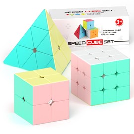 Vdealen Speed Cube Set, 2x2x2 3x3x3 Pyramid Magic Cube Set, Puzzle Cube Toys Birthday Party Christmas Stocking Stuffers Gift for Kids Teens Adults(Macaron Stickerless)