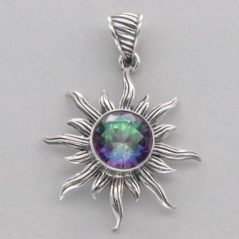 Amber America Multi-Color MYSTIC TOPAZ Round Sun Pendant - 925 STERLING SILVER #50e