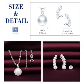 Yumilok Women's Jewellery Set for Women Necklace & Earrings Set Pearl Pendant Chain Stud Earrings in 925 Sterling Silver, Sterling Silver Pearl, Pearl