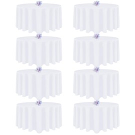 8 Pack White Round Tablecloth 120 Inch Round Table Cloth, Wrinkle Resistant and Washable Tablecloth Polyester Fabric Table Cloth Round Table Cover for Dining Wedding Banquet Party